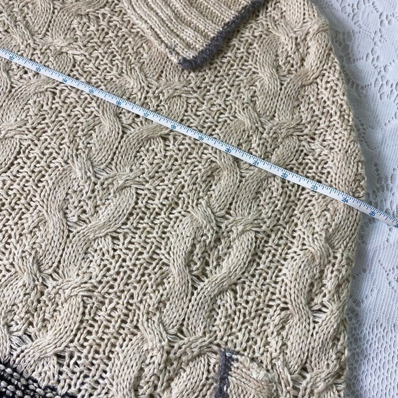 Cliche Couture Wool Blend Chunky Cable Knit Poncho Cream Gray Black - Picture 8 of 9